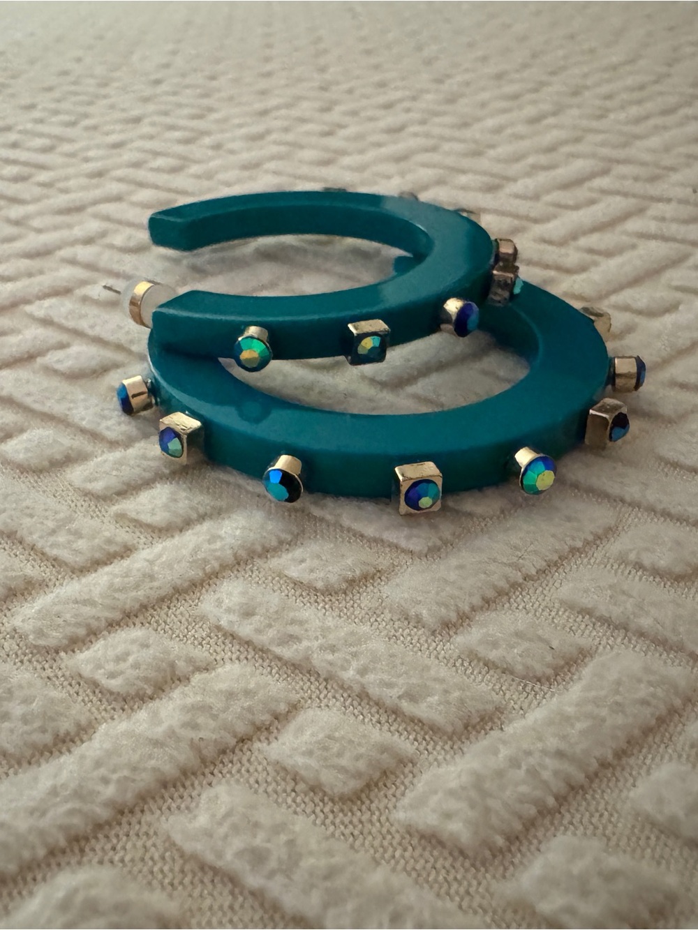 City Girl Teal Hoop Earrings with Iridescent Stud Accents